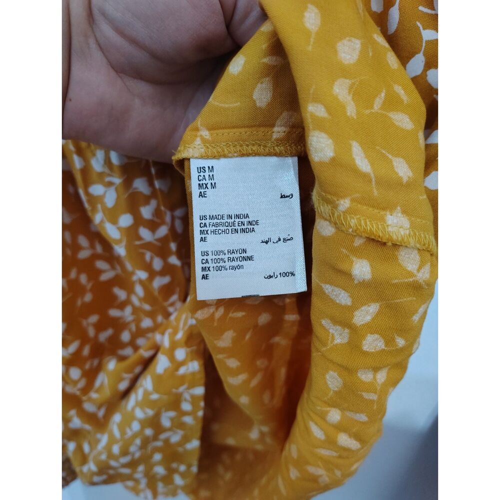 Style & Co Mustard Yellow White Floral Peasant Blouse Ruffle Boho Top Medium - Picture 6 of 6